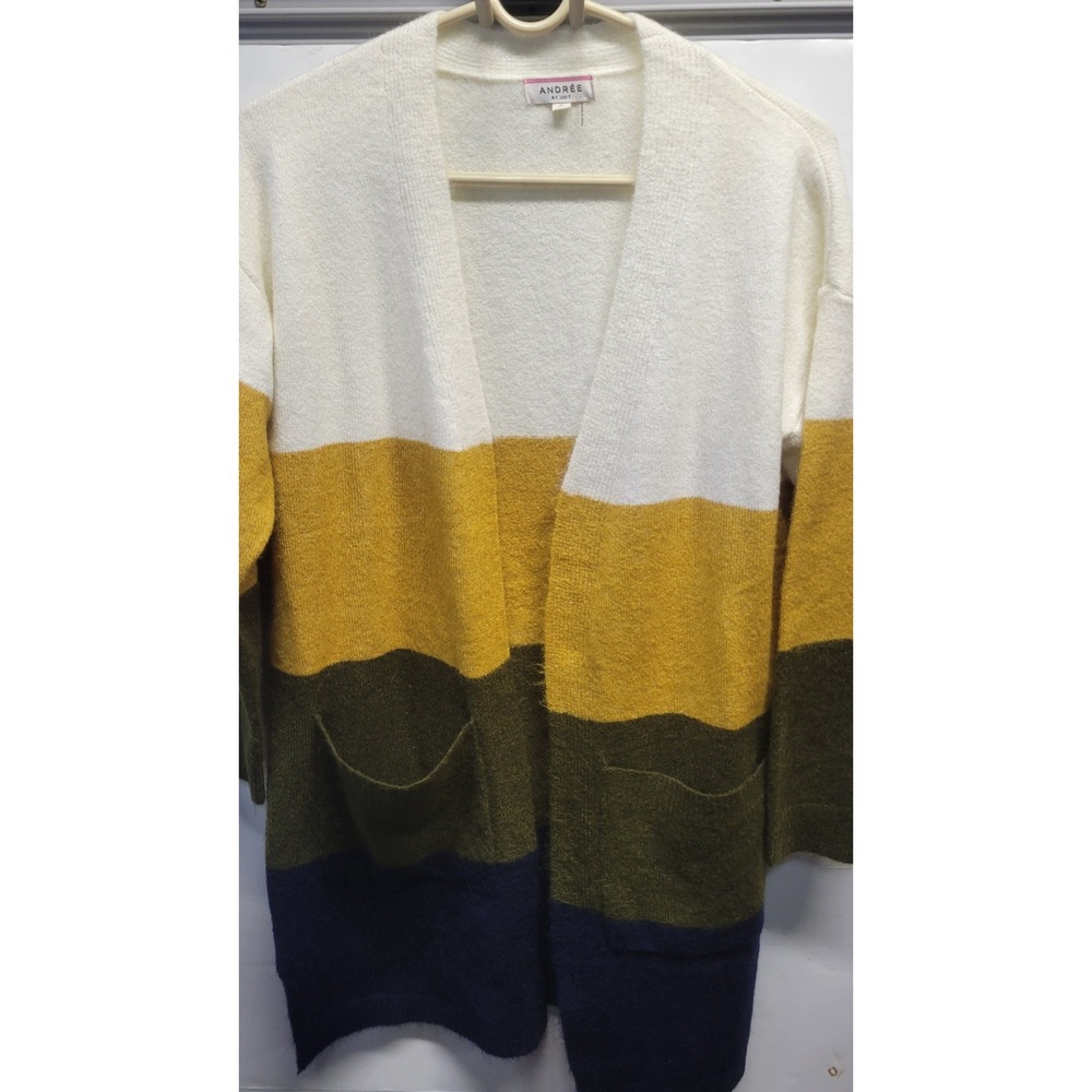 Andree by Unit Womens Colorblock Open Front Cardigan Sweater Pockets Small White